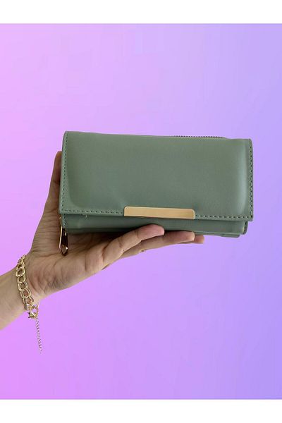 shiny ever Mint Green Women's Wallet with Gold Detail