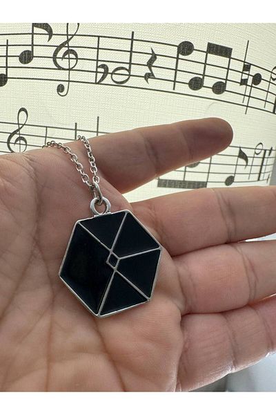 Herşey Nota Black Exo Logo Necklace – Unisex K-Pop Jewelry with 60 cm Chain |   Special Design