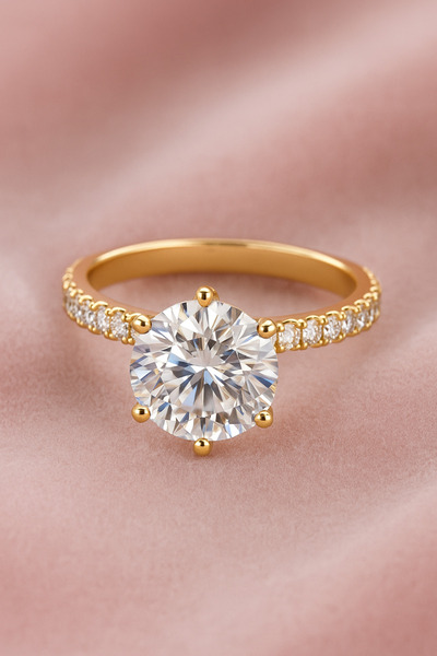 Crystal Diamond Zirconia 14 ayar altın kaplama 2 karat tektaş yüzük (Kararmaz)