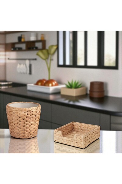 IKEA Water Hyacinth 12 cm Flower Pot and 18X18 cm Napkin Holder 2-Piece Table Top Decorative Set