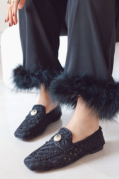 POLKA STORE Basic Mesh Knitted Square Toe Women's Loafer Slipon Ballet Shoes