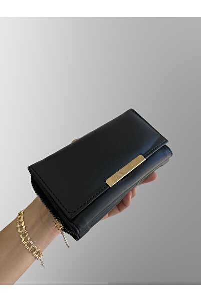 shiny ever Siyah Kadın Cüzdan Gold Detaylı