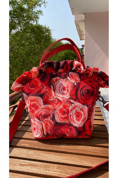 TALKING DREAMS Red Floral Print Ruffle Bag
