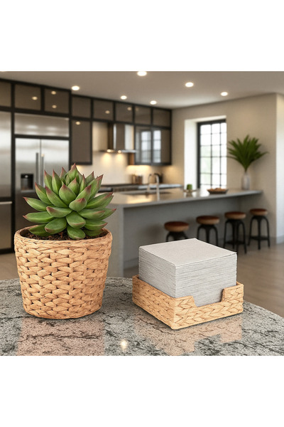 IKEA Water Hyacinth 12 cm Flower Pot and 18X18 cm Napkin Holder 2-Piece Table Top Decorative Set