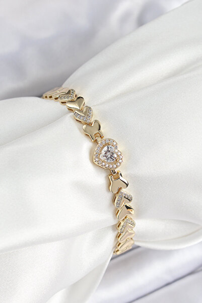 Skygo Xuping Pirinç Baget Kalp Model Gold Renk Kadın Bileklik - TJ-BB7481