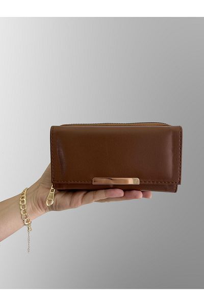 shiny ever Tan Women's Wallet with Gold Detail