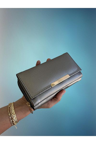 shiny ever Dark Gray Women's Wallet with Gold Detail