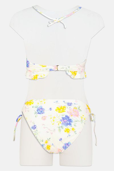 California Sunshine Women 2 Pieces Padded Floral Print Bikini Swimwear Set, Ivory