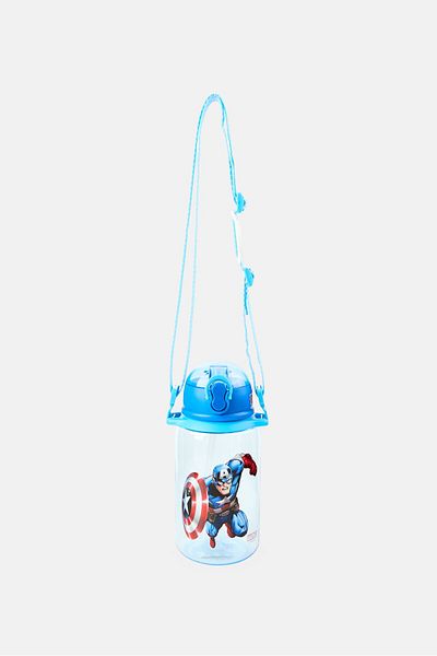 Marvel Captain America Series Strap Straw Water Bottle 650 ml, Blue