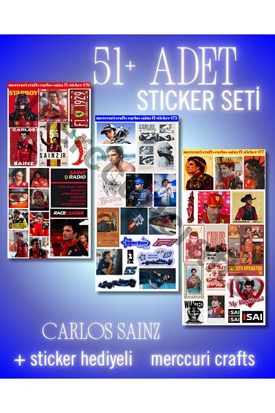 merccuri crafts Carlos Sainz F1 Sticker Set (51+ Pcs High Quality) - Notebook Agenda, Poster, Scuderia Ferrari