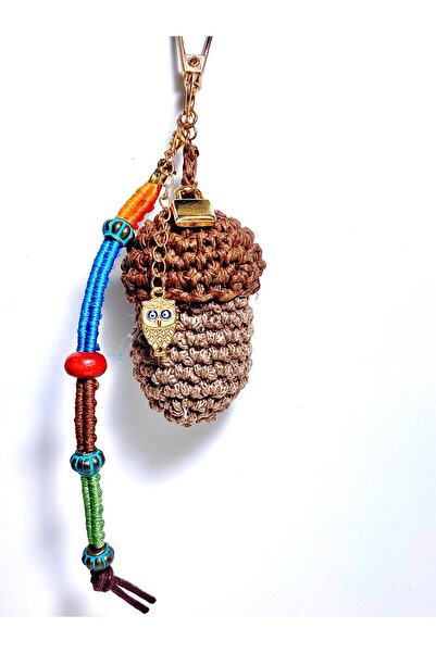 She Sells El Yapımı Palamut Şeklinde Baykuş ve Boncuklarla Detaylandırılmış Çanta Charmı