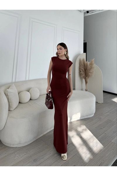 Moda Asmira    Sleeveless Long Lycra Dress - Burgundy