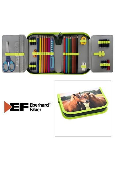 Eberhard Faber Horse Model Pencil Case, Equipped with 42 Pieces, 19.6 X 13.2 X 3.4 Cm, With Zipper, Assorted