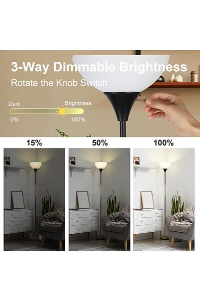 COOYA Dimmable Standing Lamp,Floor Lamp Rotary Switch Floor Lamps Modern Industrial Lamp with Shade(Black)