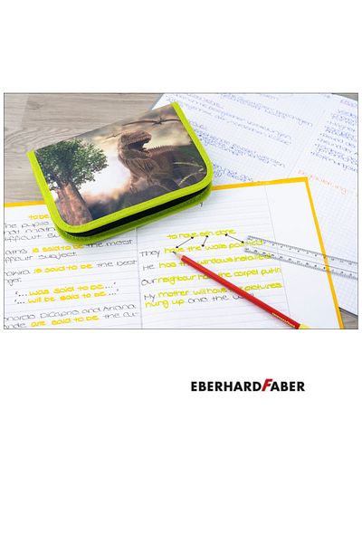 Eberhard Faber Eberhard Faber pencil case Dinosaurs model, equipped with 42 pieces, 19.6 x 13.2 x 3.4 cm, with zipper, assorted