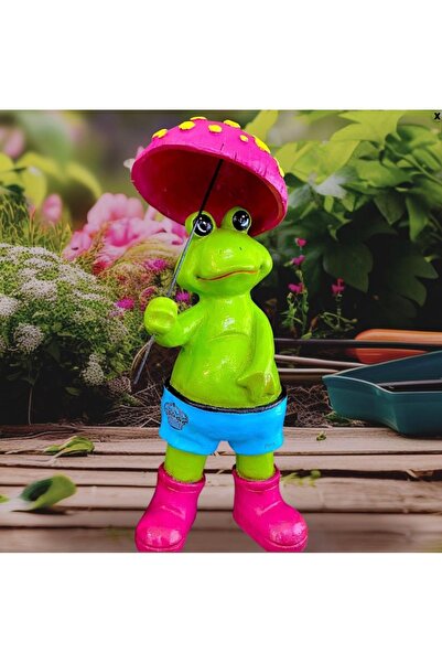 İki Cadı Tasarım Şemsiyeli Kurbağa Dekoratif Biblo , Ev Dekorasyonu , Bahçe D...