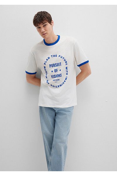 Mavi Λεπτομερές λευκό μπλουζάκι με Piping Loose Fit / Loose Comfortable Cut 0612954-70057