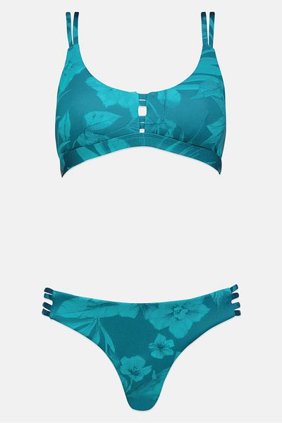 Hurley Women 2 Pcs Allover Print Padded Top And Bottom Bikini Set, Green