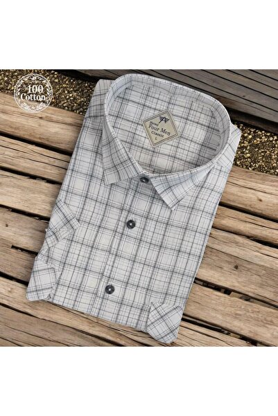 EREN STYLE قميص كتان كلاسيكي 100% قطن بأكمام قصيرة مضاد للتعرق مع غطاء جيبين ...