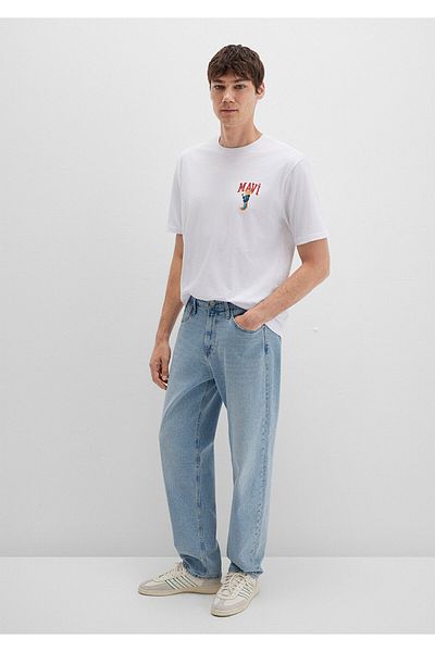 Mavi Λευκό μπλουζάκι με στάμπα γάτας Loose Fit / Loose Fit 0612861-620