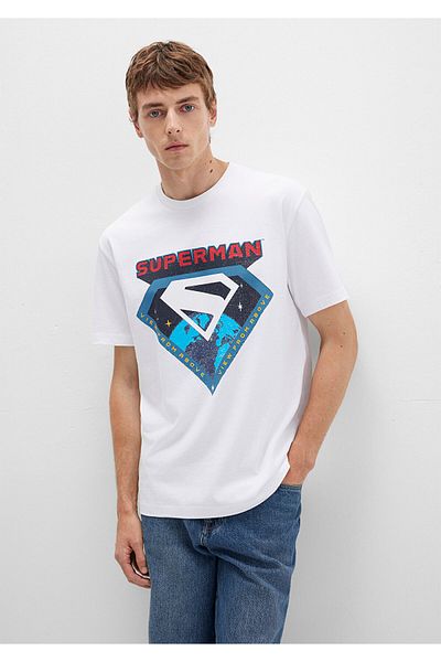 Mavi Superman εμπριμέ λευκό μπλουζάκι Loose Fit / Loose Relaxed Fit 0612917-620