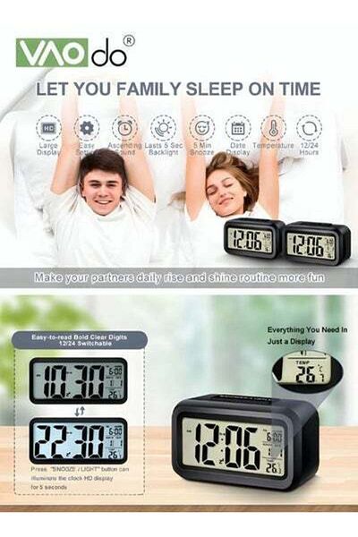 VAODO LED Alarm Clock Large Screen Display with Night Light Sensing Function Temperature Display