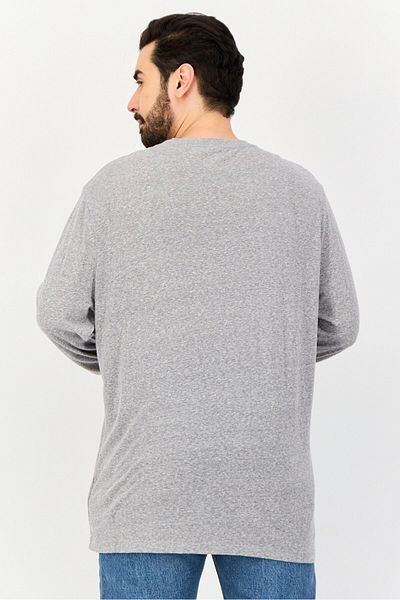AMERICAN EAGLE Men Crew Neck Long Sleeve Brand Logo T-Shirt, Grey