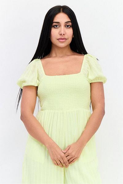 AMERICAN EAGLE Women Stripe Puffed Sleeves Jumpsuit, Yellow