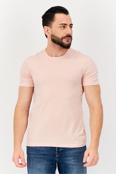 Vince Camuto Men Crew Neck Short Sleeves Plain T-Shirt, Peach