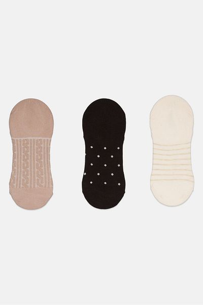 Bebe Women 3 Pairs Textured Invisible Socks, Multicolor