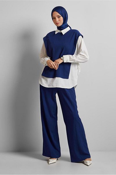 Alvina Shirt Collar Pants Suit 45754