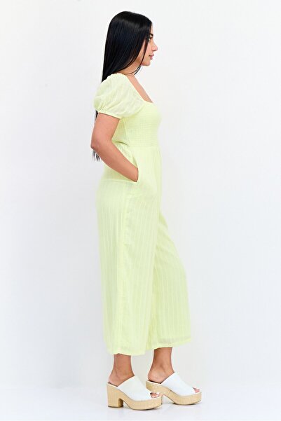 AMERICAN EAGLE Women Stripe Puffed Sleeves Jumpsuit, Yellow