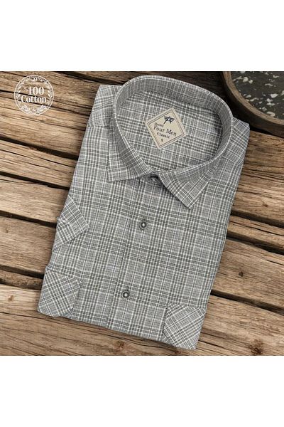 EREN STYLE Cămașă albă din in, clasică, 100% bumbac, cu mânecă scurtă, anti-transpirație, cu două buzunare (model obișnuit)
