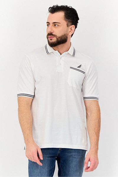 Nautica Men Regular Fit Brand Logo Short Sleeve Polo Shirt, White