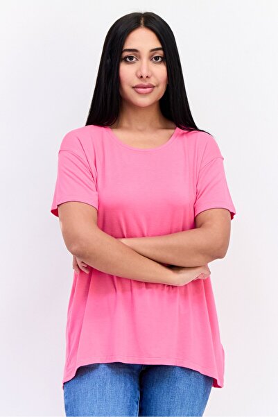 AMERICAN EAGLE Women Crew Neck Short Sleeves Plain T-Shirt, Pink