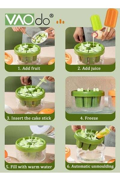VAODO 8PCS Ice Cream Molds Easy Release Popsicles Molds Holder Reusable BPA Free Popsicle Maker