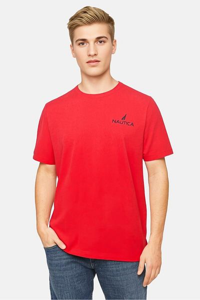 Nautica Men Crew Neck Short Sleeve Brand Logo T-shirt, Red
