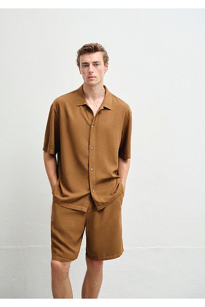 Mavi Λινό μεικτό καφέ πουκάμισο Loose Fit / Loose Relaxed Cut 0211616-82337