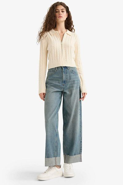 DeFacto Regular Fit Polo Neck Zippered Knitwear Cardigan A3331Ax25Wn
