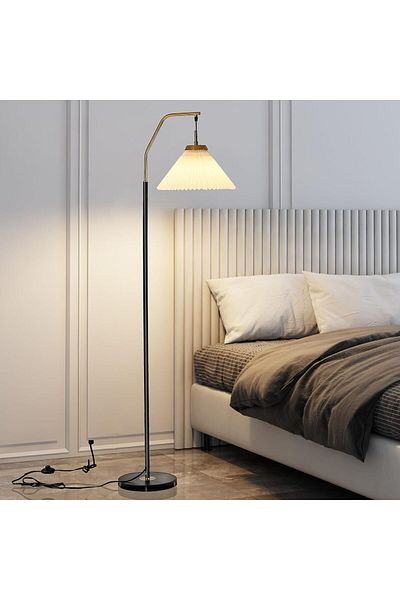 COOYA Arch Pleated Floor Lamp, Curved Floor Lamp, Modern Cantilever Reading LED Standing Light - Black