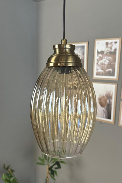 Bamyum Yolza Cam Bal Rengi Tekli Avize Kum Saati Başlık Retro Sarkıt Lamba Salon Aydınlatma