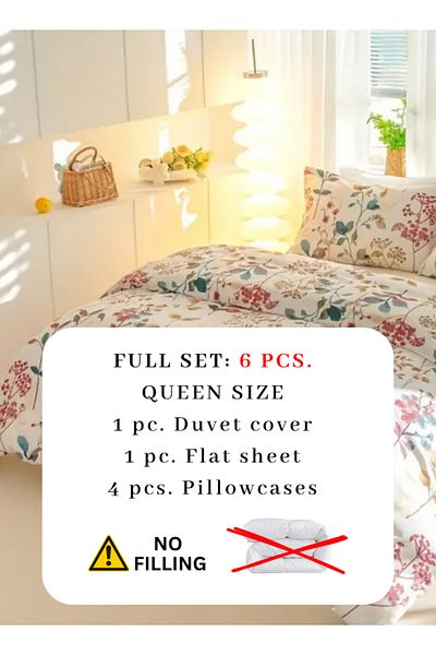 LUNA HOME Queen size 6-piece botanical red floral style duvet cover set 200x230cm.