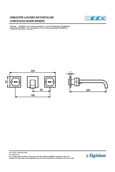 Eca Royal Built-In Sink Faucet Wall Mounted 3 Hole L Outlet End Matte Black