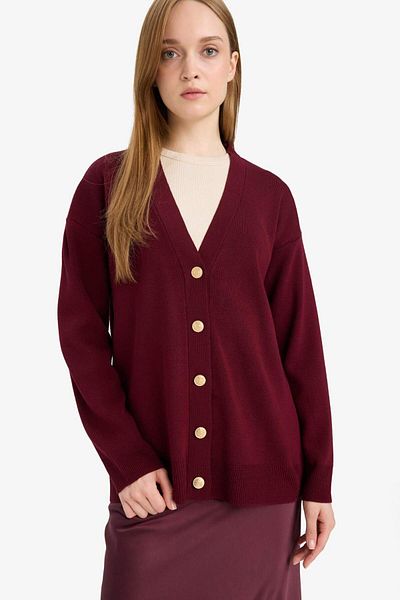 DeFacto Relax Fit V-Neck Buttoned Knitwear Cardigan E6134Ax25Au