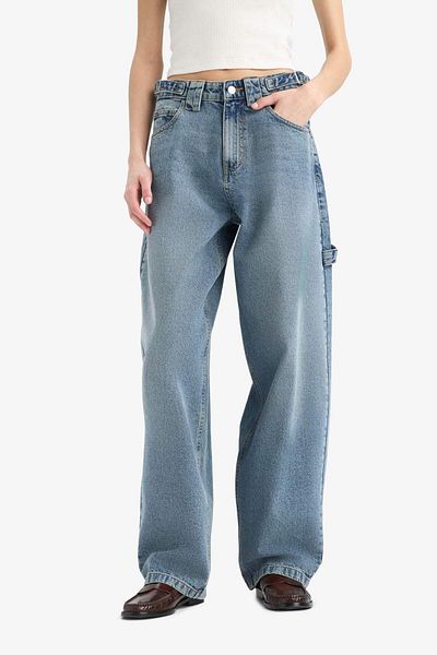 DeFacto Carpenter Fit Pantaloni lungi cu talie înaltă, cu picioare lungi, cu spălare de zăpadă E7783AX25AU