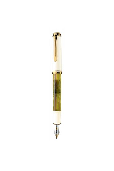 Pelikan Souveran M400 Fountain Pen M, Gold 14k, Material Resin, Color White-Green, Gold-Plated Trim