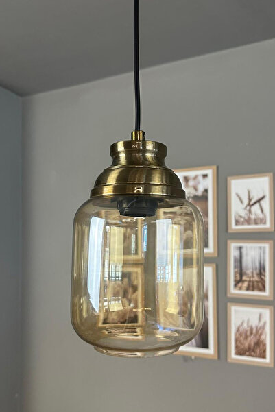 Bamyum Diona Cam Bal Rengi Tekli Avize Kum Saati Başlık Retro Sarkıt Lamba Salon Aydınlatma