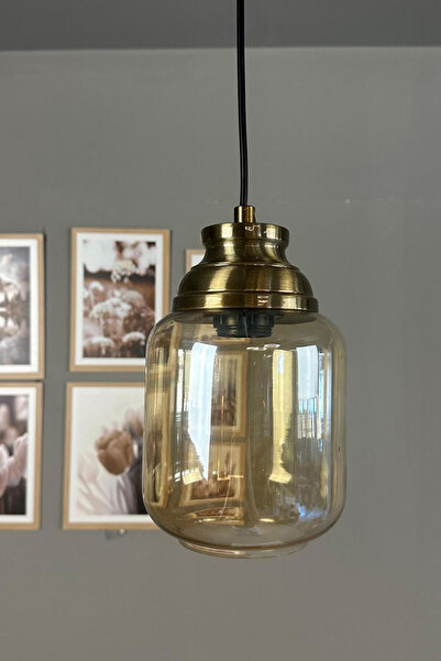 Bamyum Diona Cam Bal Rengi Tekli Avize Kum Saati Başlık Retro Sarkıt Lamba Salon Aydınlatma