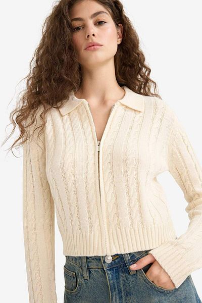 DeFacto Regular Fit Polo Neck Zippered Knitwear Cardigan A3331Ax25Wn