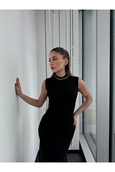 MetuCA Αμάνικο μισό λαιμό μακρύ φόρεμα - Μαύρο